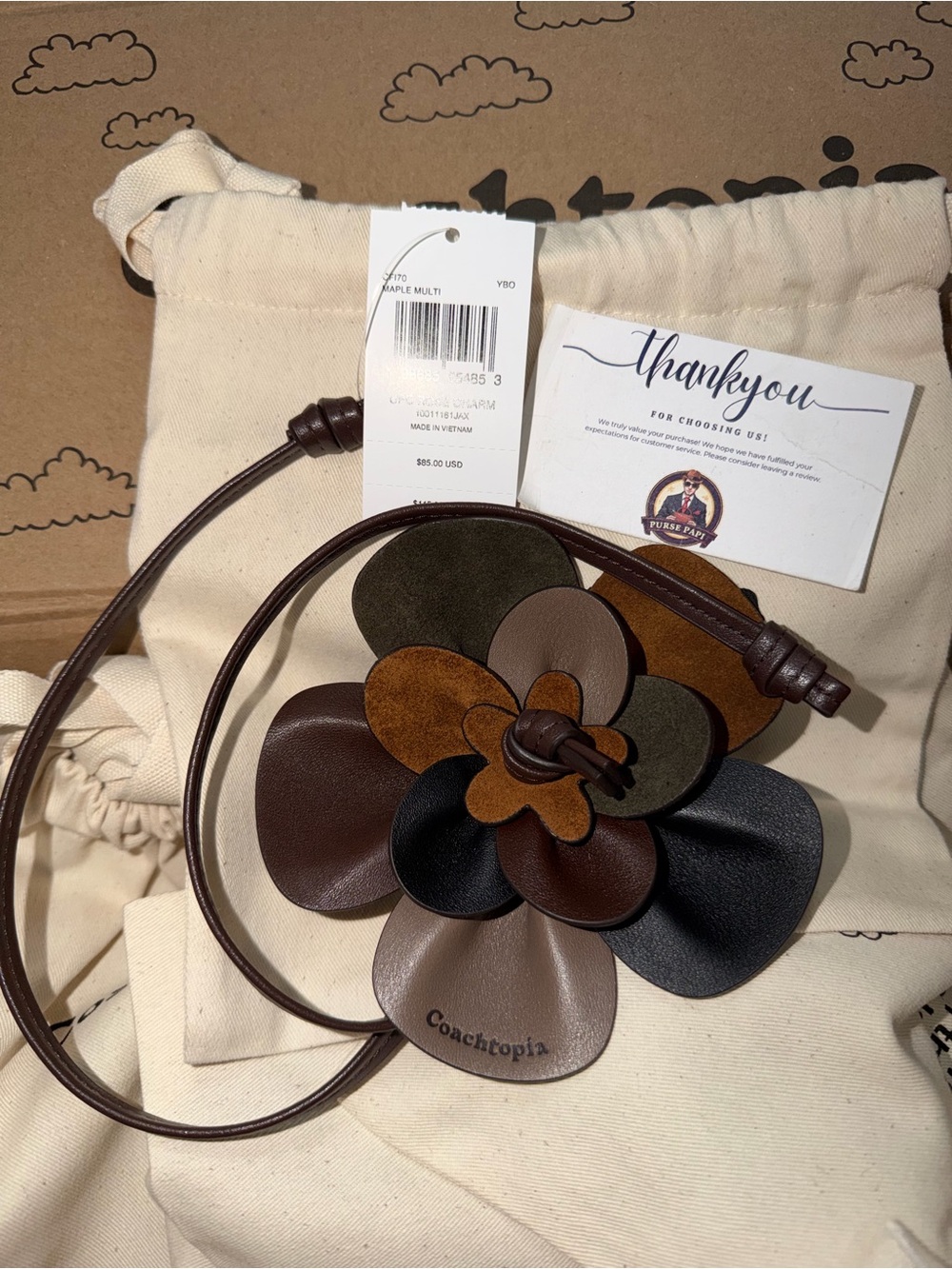NWT Coach / Coachtopia Brown / Multi Rose Bag Charm 2026 CFI70 SHIPS SAMEDAY
